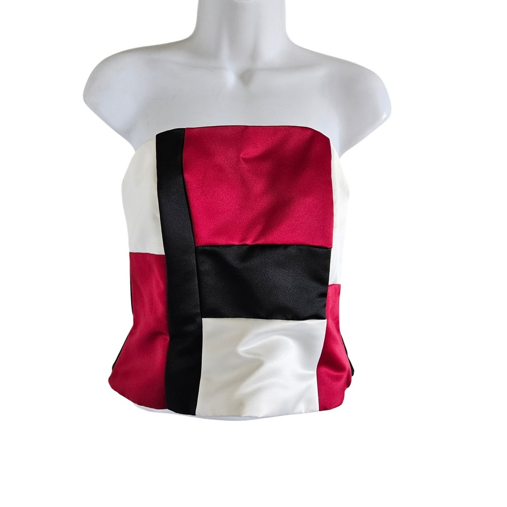 Jessica McClintock Gunne Sax Colorblock Strapless Satin Corset Top Red Black 11